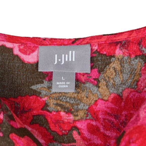 J. Jill Long Sleeve V Neck Pink Brown Floral Blouse Rayon Size Large - Picture 3 of 7